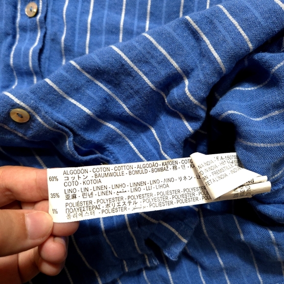 Zara | Blue and White Striped Button Up Blouse - Picture 10 of 12